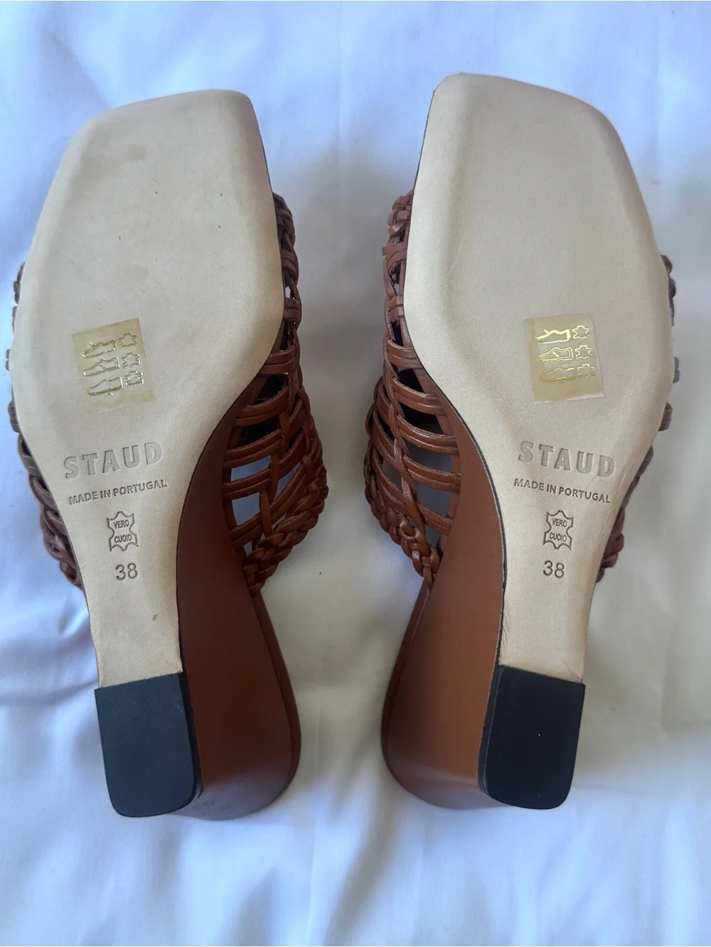 STAUD Blair Woven Wedge Tan Leather